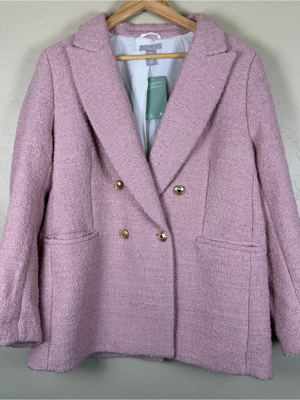 H&M Textured-Weave Blazer In Light Pink Light Coat Size Large NWT - Picture 3 of 7